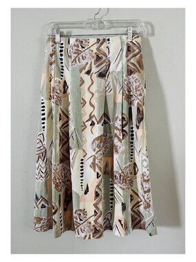 VTG Jessica Scott Sz M Barkcloth Style Pastel Geo Print Pull On Midi Skirt